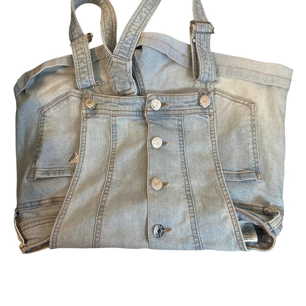 VINTAGE 90s GUESS Denim Shortalls Overalls Women's Size 27  Light Wash Destroyed - Picture 10 of 14